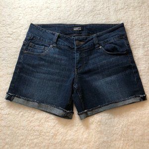 Women Denim Shorts Dark Wash Stretch Flap Pocket 7
